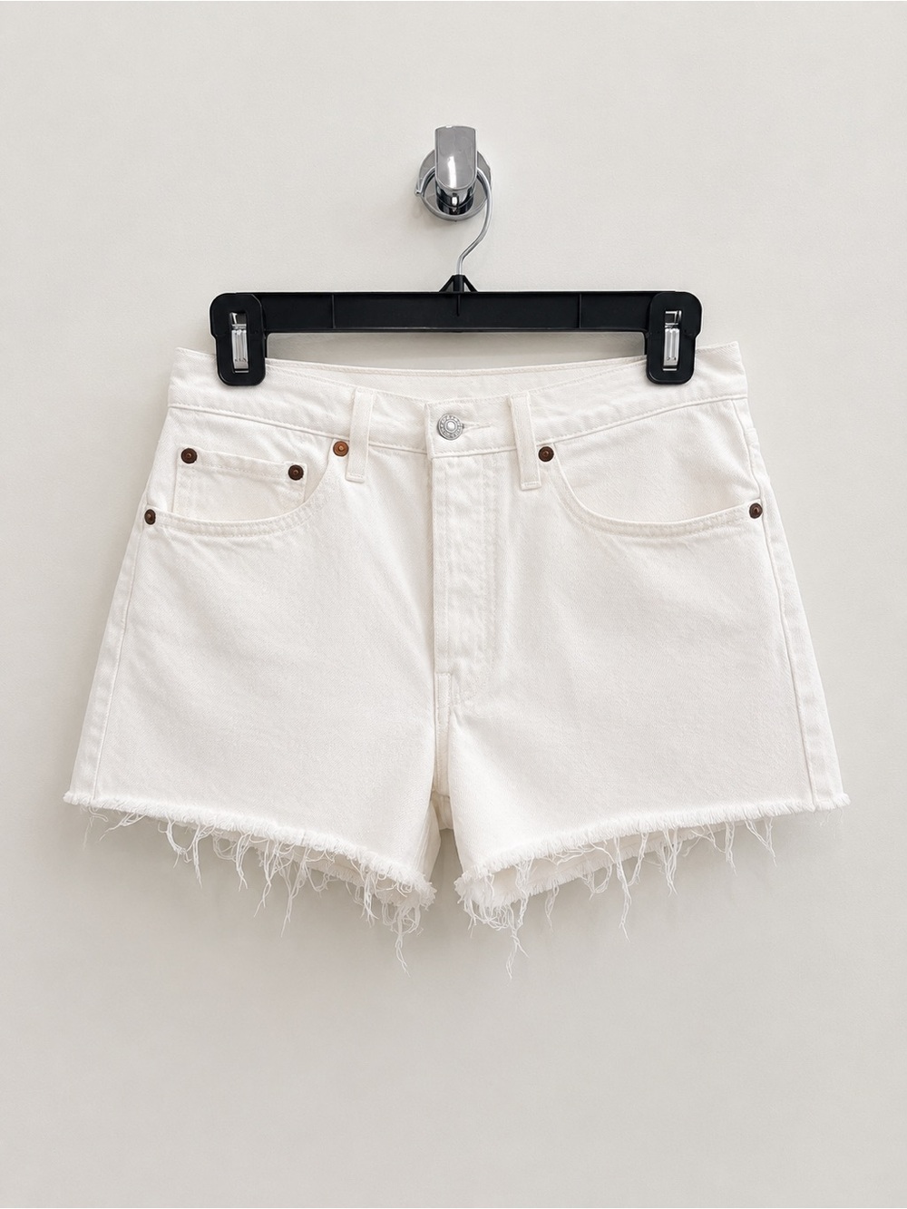 Levi's 501 White Frayed Hem Denim Cutoff Shorts
